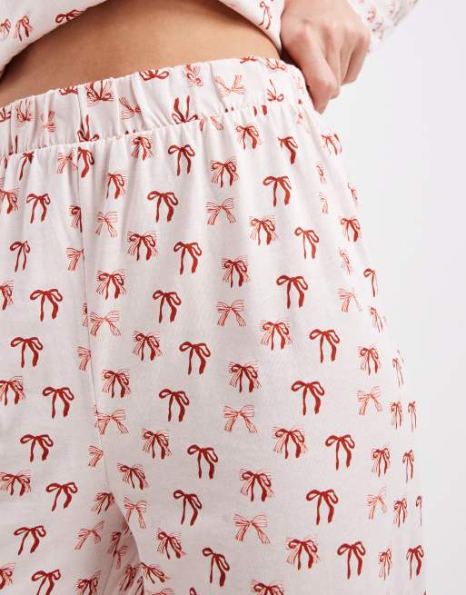Pieces Curve - Kerst - Pyjamaset met lange mouwen en strikjesprint in roze, 4 van 4