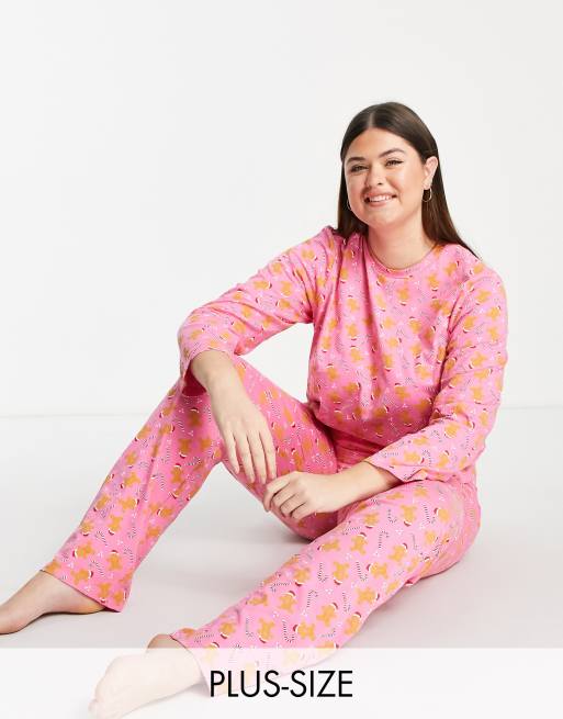 Pieces Curve - Kerstmis - Pyjamaset in roze met gingerbread-print