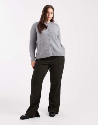 Pieces Plus Pieces Curve Knit Cardigan In Gray