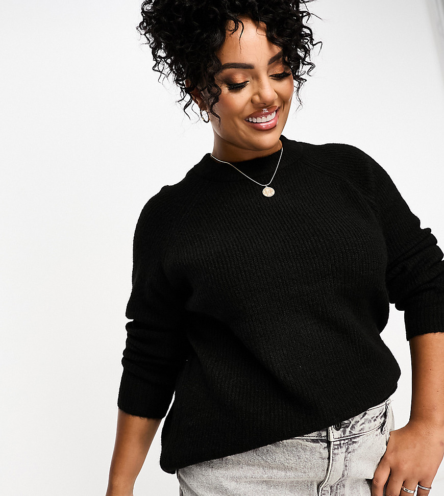 Pieces Plus Pieces Curve Balloon Sleeve Sweater In Black