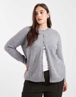 Pieces Plus Pieces Curve knitted cardigan in medium grey melange