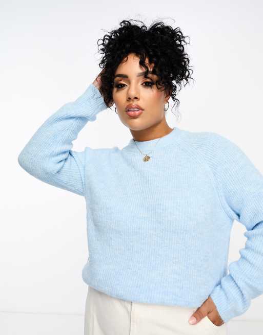 Pieces Curve knitted jumper in baby blue ASOS