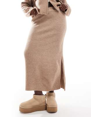 Pieces Plus Pieces Curve Knitted Maxi Skirt In Neutral