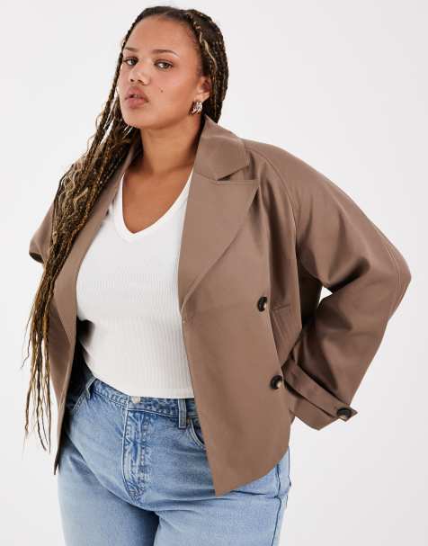 Pieces Curve kurzer Trenchcoat in Braun-Linsenfarbe - view 1