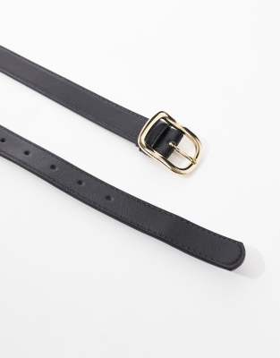 Shop Pieces Plus Pieces Curve Leather Look Chunky Gold Buckle Belt In Black