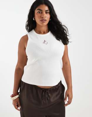 Pieces Curve lemon embroidered cotton tank top in white | ASOS
