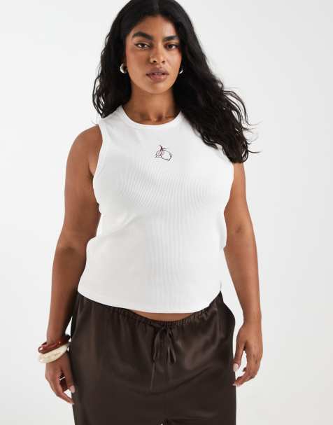 Pieces Curve lemon embroidered cotton vest top in white - view 1