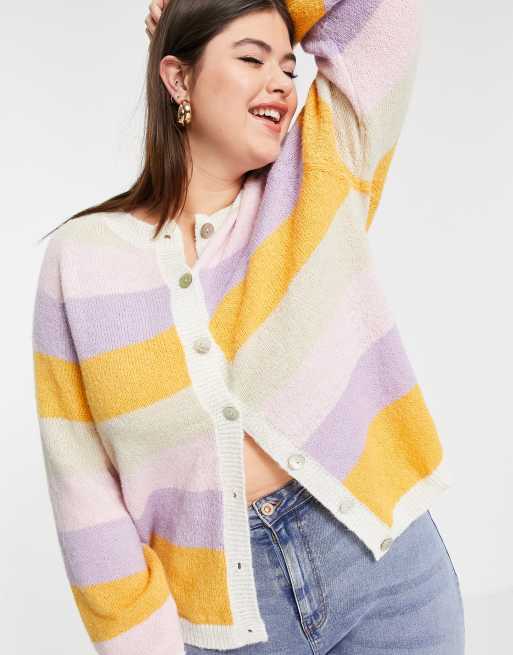 Pieces Curve lightweight cardigan in pastel stripe ASOS