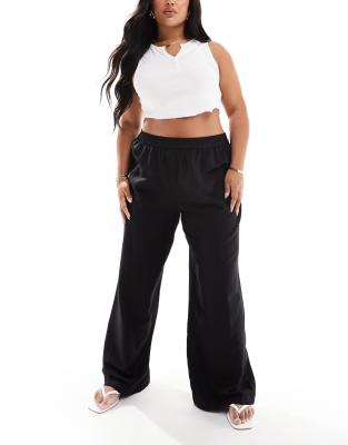 Pieces Plus Pieces Curve Slinky Super Soft Wide Leg Pants In Black