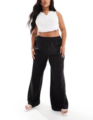 Pieces Plus Pieces Curve Linen Mix Wide Leg Pants In Black