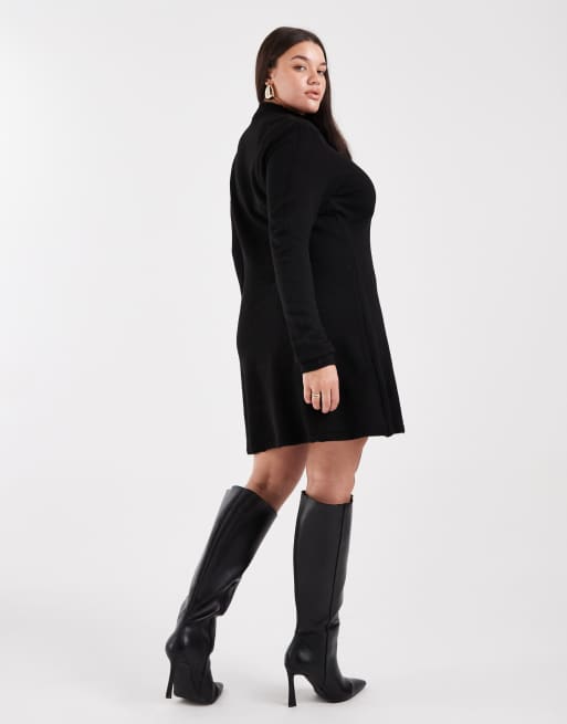 Pieces Curve long sleeve knitted mini dress in black, 3 of 4