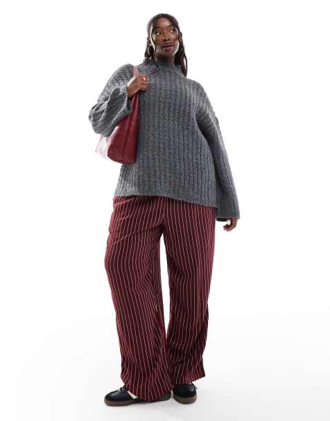 Pieces Curve longline jumper with high neck in grey - view 1