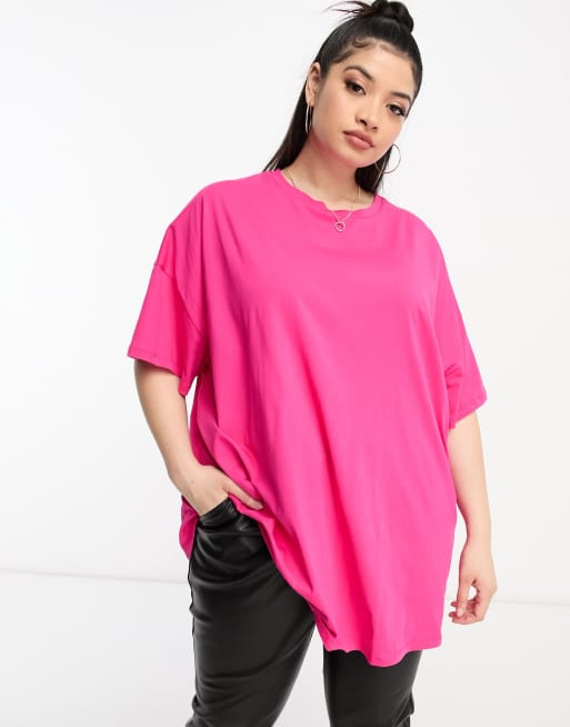 Pieces Curve longline oversized t shirt in hot pink