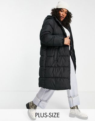 Pieces Curve longline padded coat in black