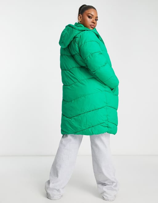 Green longline store padded coat