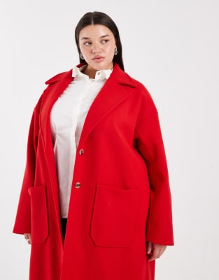 Pieces Plus Pieces Curve Longline Tailored Dad Coat In Red
