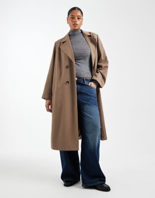 Pieces Curve - Longline-Trenchcoat in Linsenbraun mit Gürtel-Brown