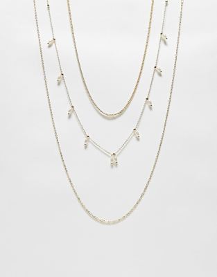 Pieces Curve - Lot de 3 colliers superposés à perles fantaisie - Doré