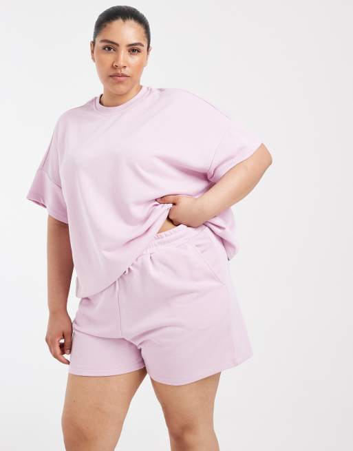 Pieces Curve - Lyserøde shorts med høj talje i sweatshirt-stof - Del af sæt, 2 af 5