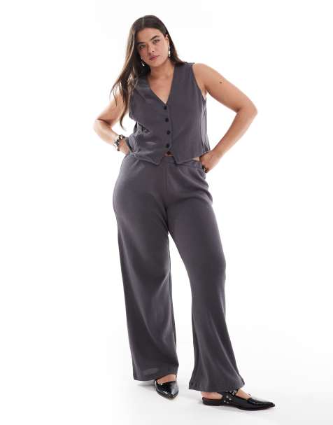 PIECES Curve - Magnetgråt sæt med habitvest og højtaljede bukser i struktureret jersey - view 1