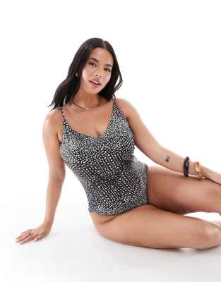 Pieces Curve - Maillot 1 pièce à encolure carrée - Imprimé raie-Multicolore