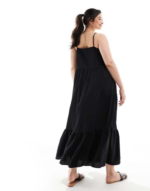 Pieces Curve Maxi jurk met ruche aan de onderkant in zwart ASOS