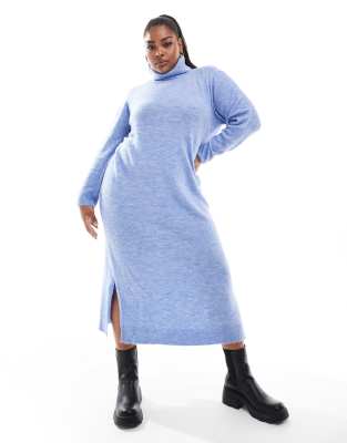 Pieces Curve - Maxi-Pulloverkleid in Hortensienblau mit Rollkragen