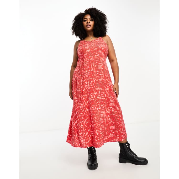 Pieces Curve maxi slip dress in red heart print ASOS