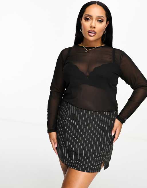 Mesh long sleeve 2024 top plus size