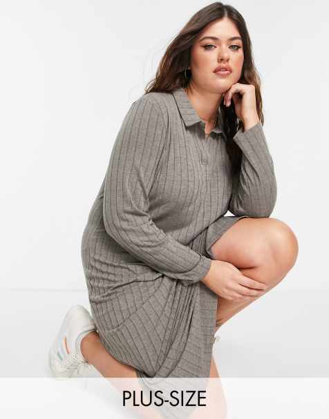 Pieces Curve midi polo dress in taupe - view 1