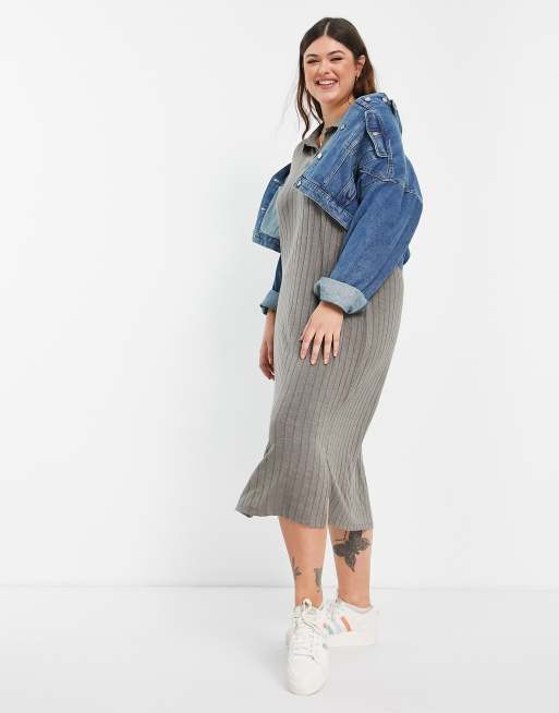 Pieces Curve midi polo dress in taupe, 2 of 4