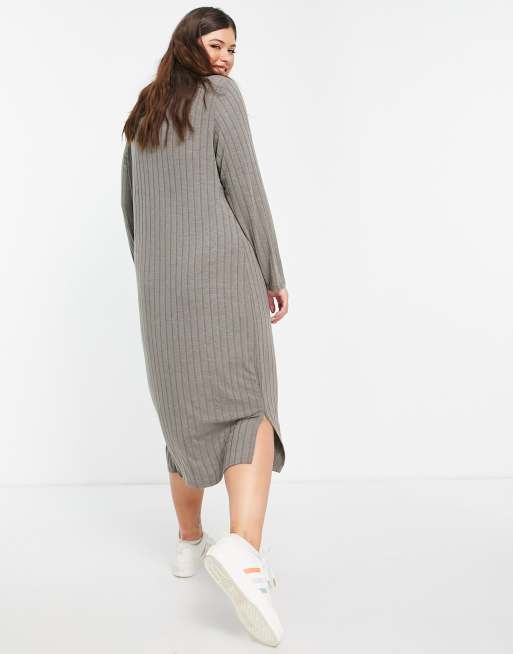 Pieces Curve midi polo dress in taupe, 4 of 4