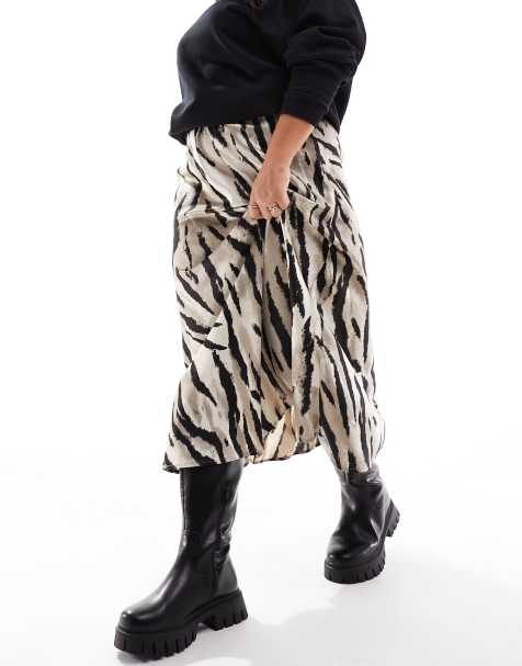 PIECES Curve - Midinederdel med lysebrunt zebraprint i satin - view 1