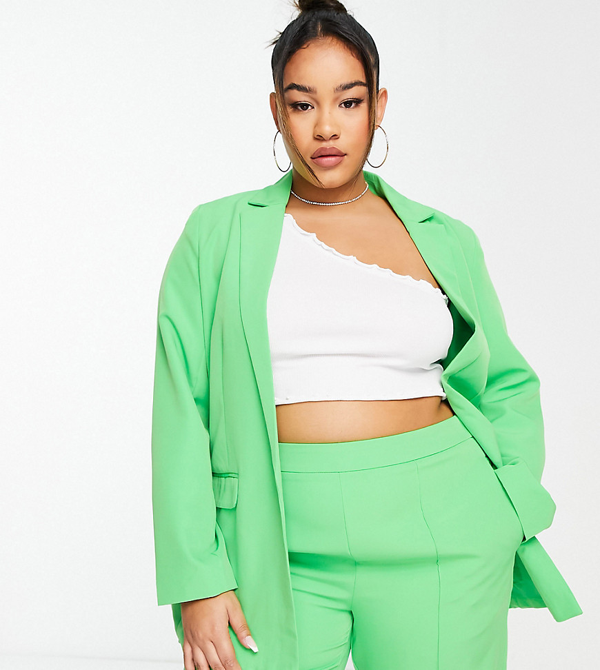 Pieces Curve oversized blazer co-ord in bright green