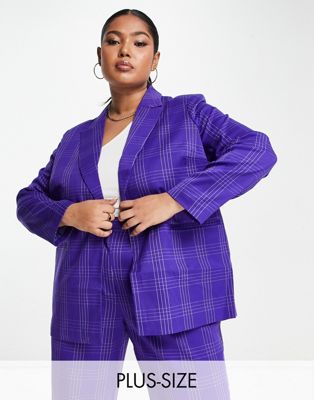 Pieces Curve oversized blazer co-ord in purple check | ASOS