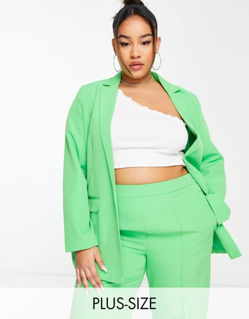 Pieces Curve blazer and tailored pants in green