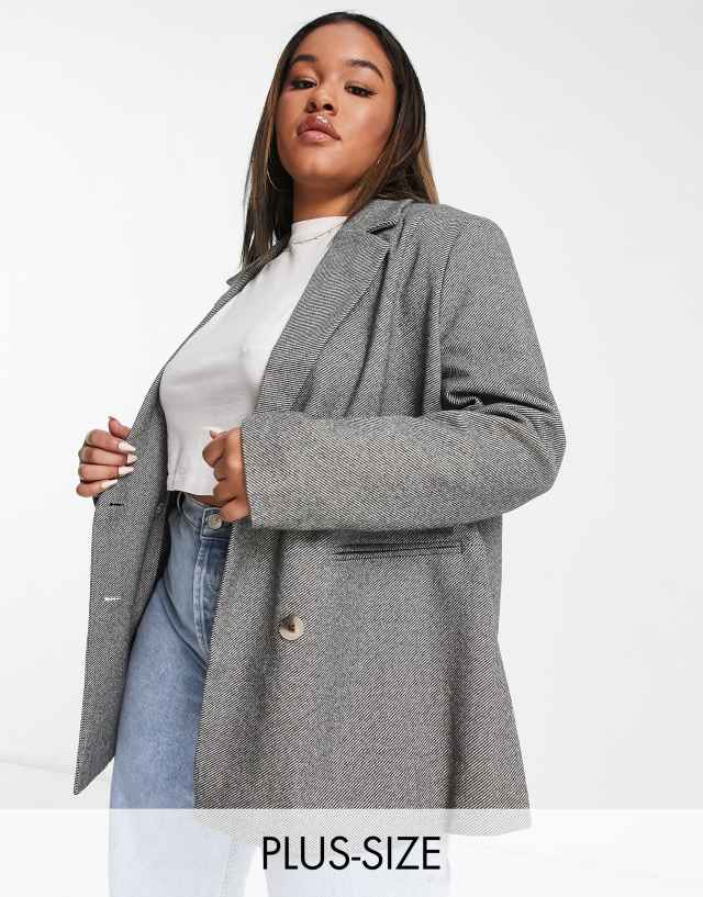 Pieces Curve oversized double breasted tailored blazer in gray