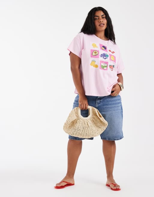 Pieces Curve oversized fruit graphic t-shirt in pale pink, 2 of 4