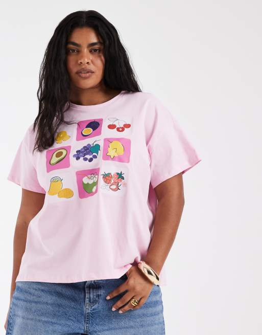 Pieces Curve oversized fruit graphic t-shirt in pale pink, 3 of 4