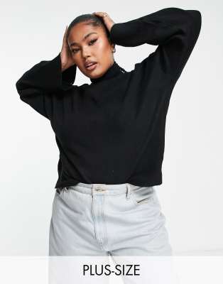 Pieces Plus Pieces Curve Oversized High Neck Sweater In Black