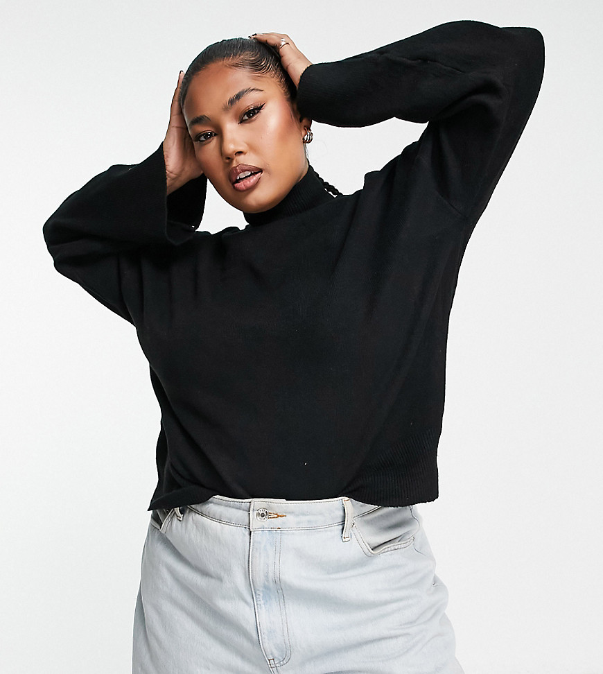 Pieces Plus Pieces Curve Oversized High Neck Sweater In Black