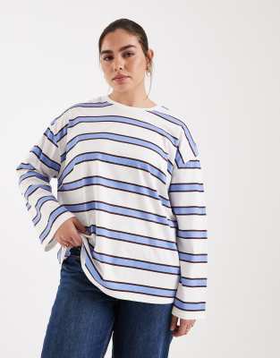 Pieces Plus Pieces Curve Oversized Rugby Stripe Long Sleeve T-shirt In Multi