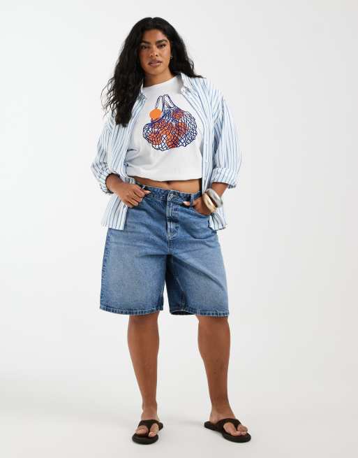 Pieces Curve oversized shopping bag graphic t-shirt in white, 2 of 4