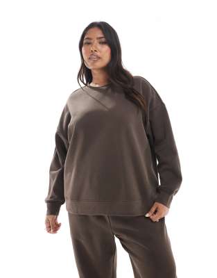 Pieces Plus Pieces Curve oversized sweatshirt co-ord in chocolate brown