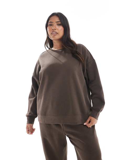 Pieces Curve oversized sweatshirt co-ord in chocolate brown