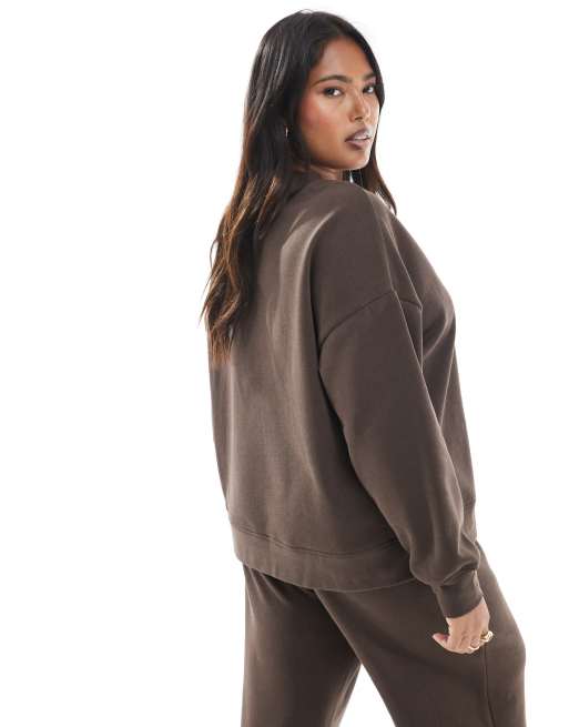 Pieces Curve oversized sweatshirt co-ord in chocolate brown, 4 of 4
