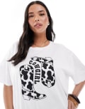 [Pieces Plus] Pieces Curve oversized t-shirt with cowgirl graphic in white 28-30 White