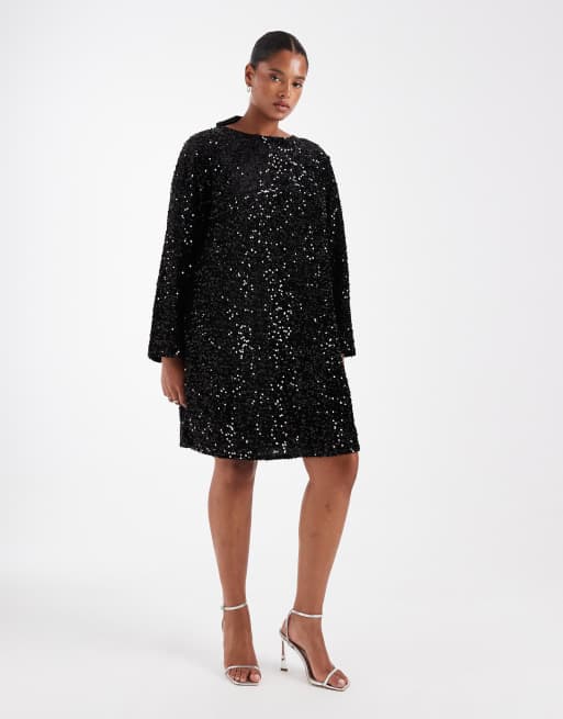 Pieces Curve – Pailletten-Minikleid in Schwarz mit Bandschleife am Rücken, 4 von 4