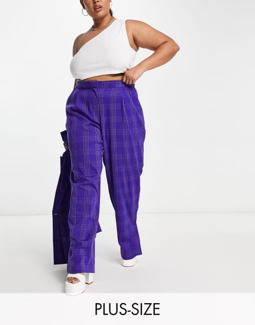 Pieces Curve - Ensemble ajusté à carreaux avec blazer et pantalon - Violet  | ASOS