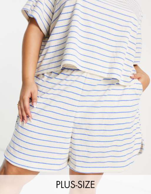 Pieces Curve - Pantaloncini in spugna color crema a righe blu
